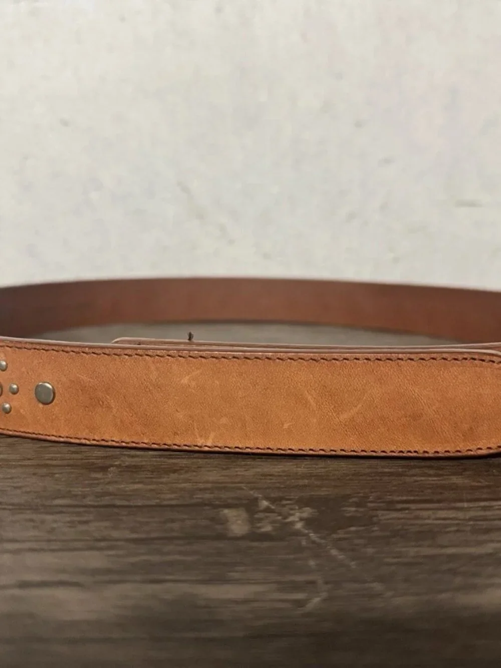 Terry Stack Italian Leather Studded Belt Brown Boho Sz M